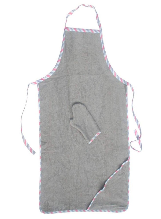 Topwon Apron Baby Bath Towel Fleece Baby Washcloth with Bathing Glove Extra Large Hands Free Absorbent Hooded Towel (Grey) - Image 1